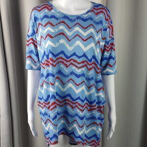 Lularoe Irma Blue, White, Red Top Size XS (NWT)